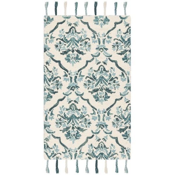 Safavieh 5 x 8 ft. Suzani Hand Hooked Medium Rectangle Area Rug, Ivory and Turquoise SZN205A-5 - main